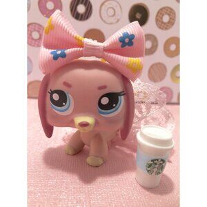 Littlest Pet Shop LPS # 1306 Pink Mauve Dachshund Dog Blue Eyes Authentic